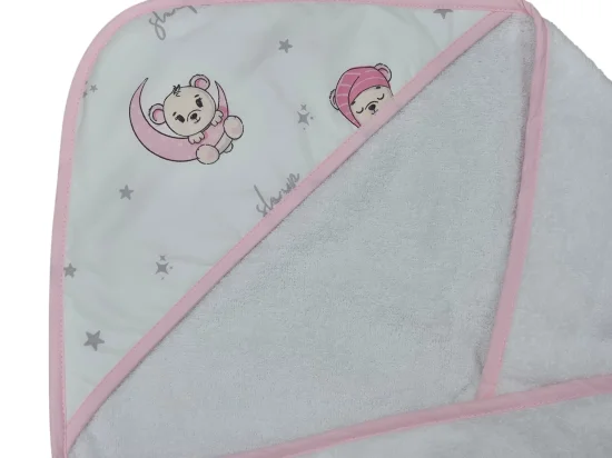 Бебешка хавлия с бродерия Сънчо, розово