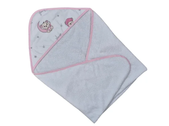 Бебешка хавлия с бродерия Сънчо, розово