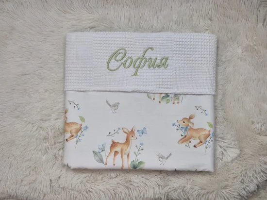 Одеяло с бродерия Сърнички, зелено