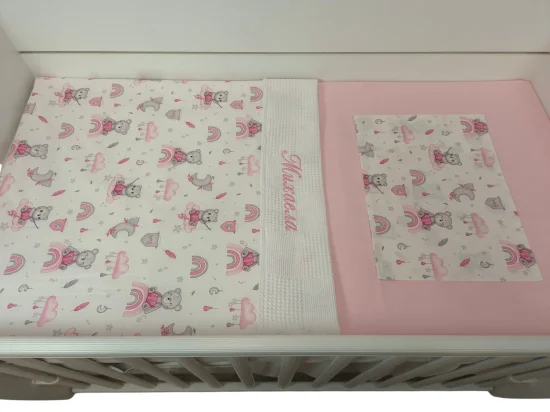 Сет за легло с бродерия Сладък мечо, розово