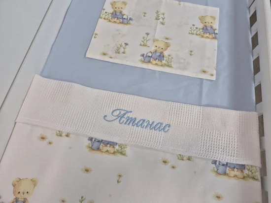 Сет за легло с бродерия Теди, синьо