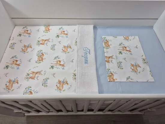 Сет за легло с бродерия Сърнички, синьо